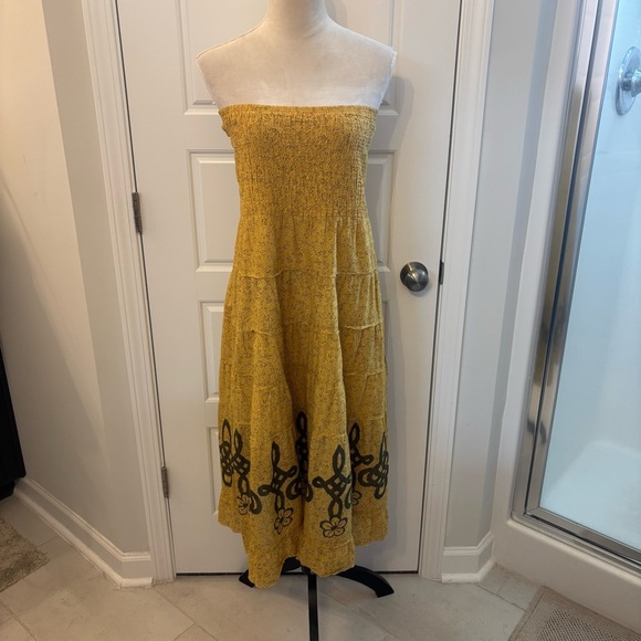 Free People Strapless Floral Yellow Bohemian Dress Size Small Smocked Flowy - Picture 2 of 9